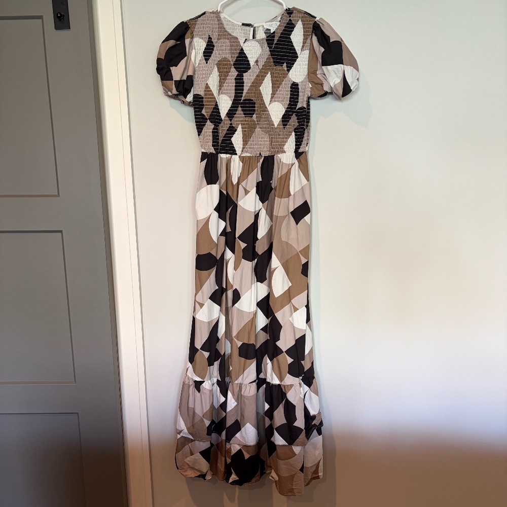 Black Brown and White Multi Colored Maxi Dress